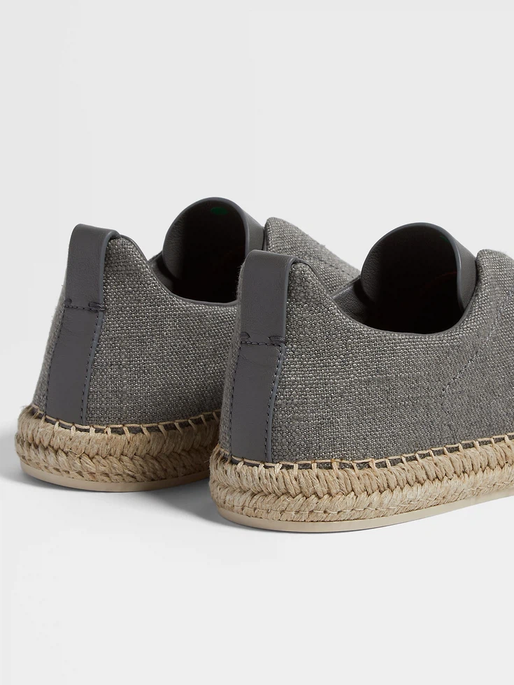 Alpargatas de lino y piel con triple costura™ en gris jaspeado