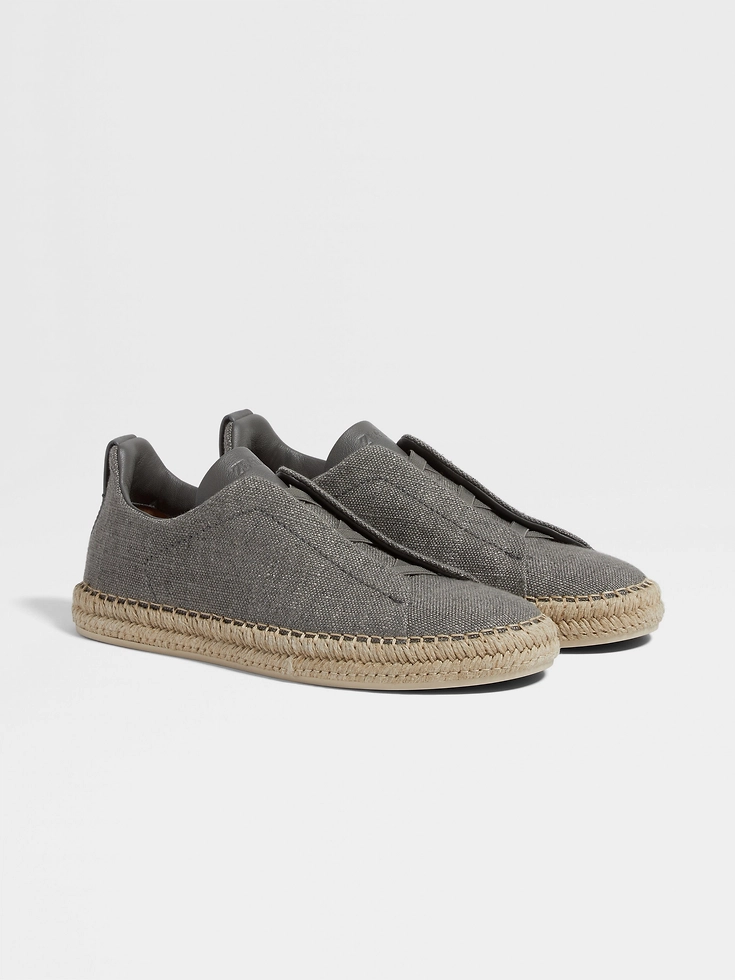 Alpargatas de lino y piel con triple costura™ en gris jaspeado