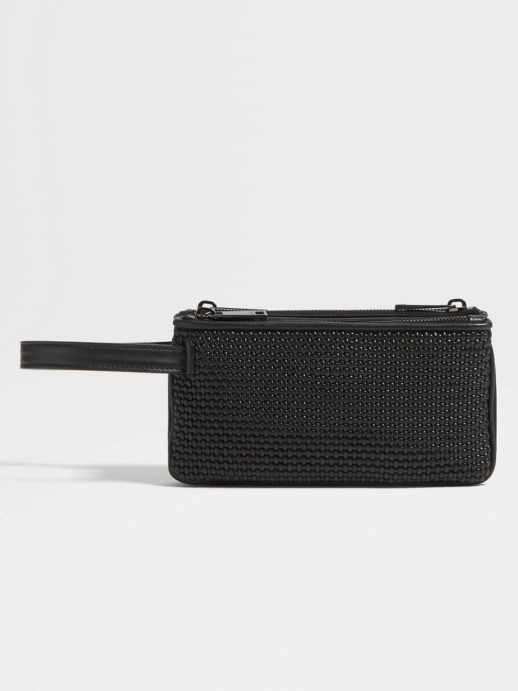 Bolsa de cuero PELLETESSUTA™ negra con triple cremallera