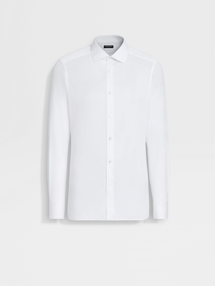 Camisa blanca de algodón trecapi con microrayas estructuradas