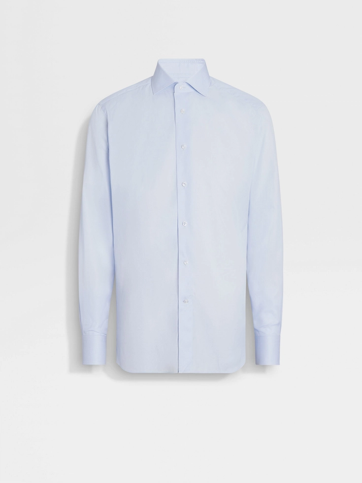 Camisa de algodon 300 microcuadros azul claro y blanco - Camisa de algod&oacute;n 300 microcuadros azul claro y blanco