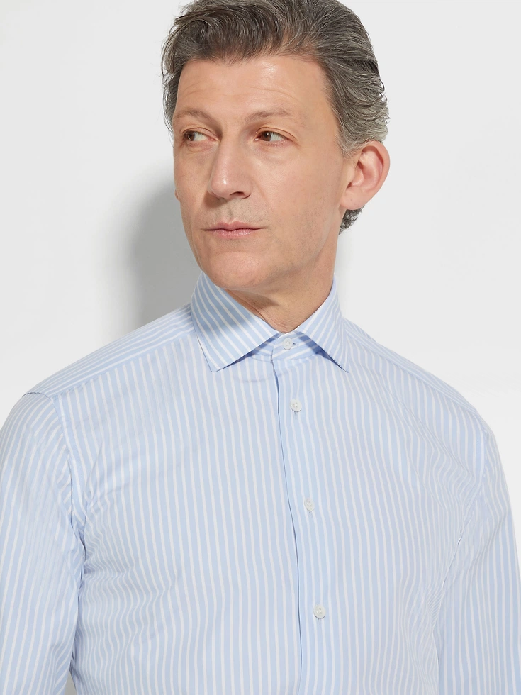Camisa de algodón Centoventimila con macrorayas azul claro y blanco