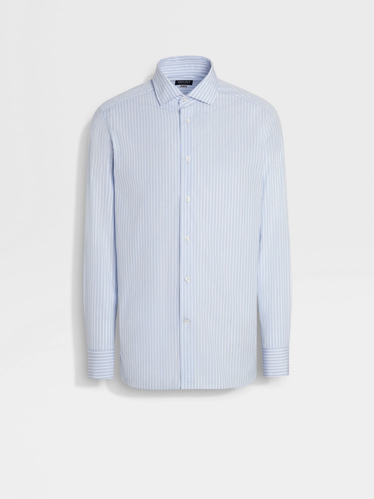 Camisa de algodón Centoventimila con macrorayas azul claro y blanco