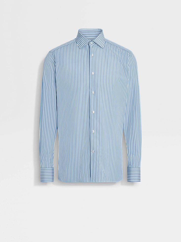 Camisa de algodón Centoventimila con macrorayas azules y blancas de Avio