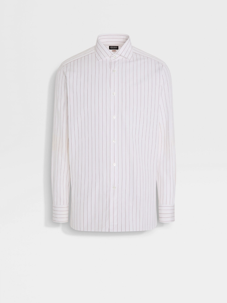 Camisa de algodón Centoventimila con macrorayas en blanco y rojo ladrillo
