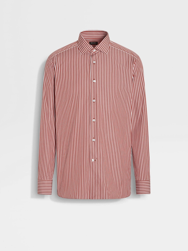 Camisa de algodón Centoventimila con macrorayas en rojo ladrillo y blanco