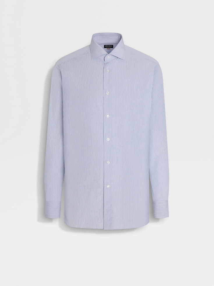 Camisa de algodón Centoventimila con microcuadros en blanco y azul marino