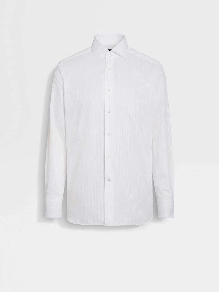 Camisa de algodón Centoventimila con rayas estructuradas en blanco óptico
