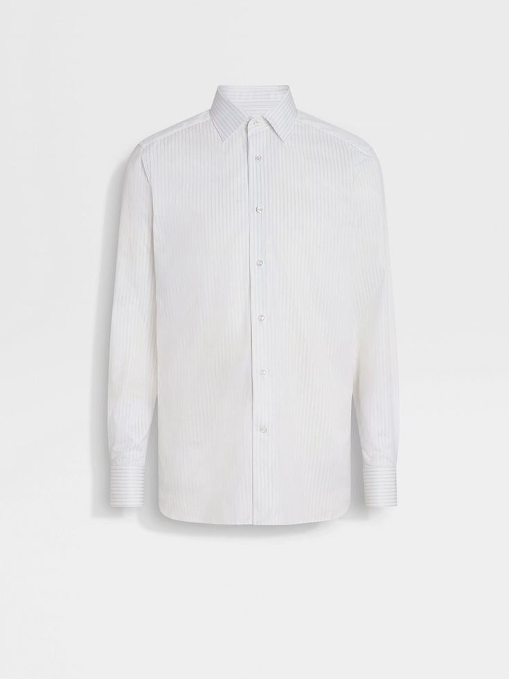 Camisa de algodón Centoventimila con rayas estructuradas en blanco y azul claro