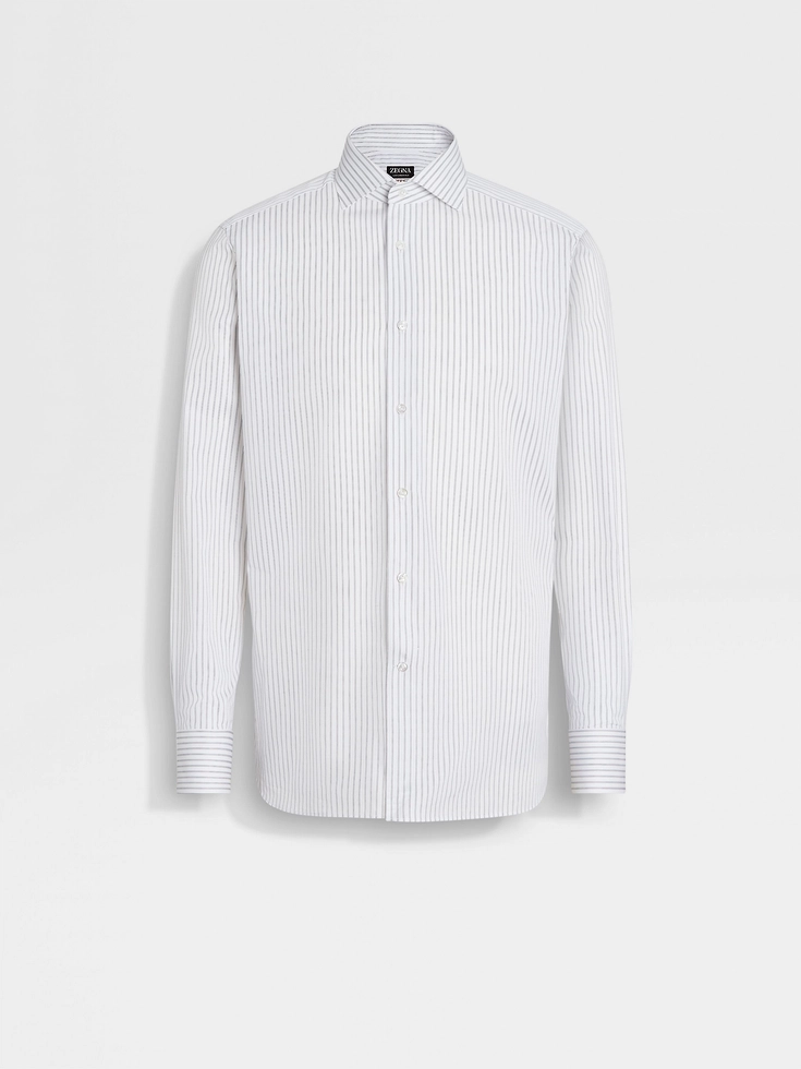 Camisa de algodón Centoventimila con rayas estructuradas en blanco y azul marino