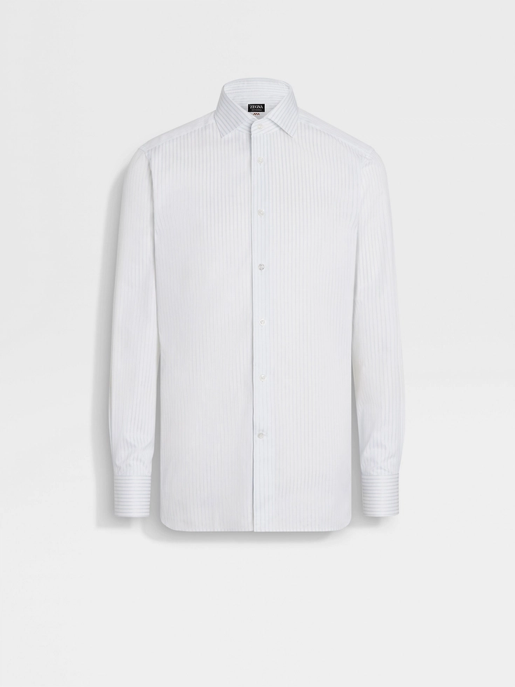Camisa de algodón Centoventimila con rayas estructuradas en blanco y gris claro