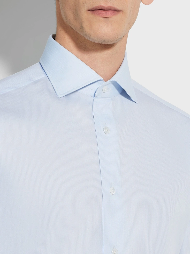 Camisa de algodón Centoventimila de microrayas azul claro