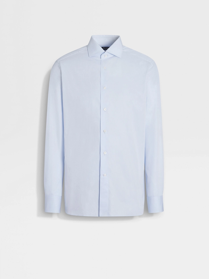 Camisa de algodón Centoventimila de microrayas azul claro