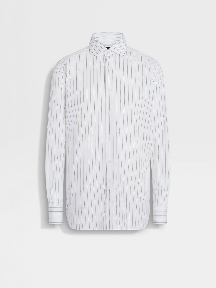 Camisa de algodón Centoventimila de raya diplomática blanca y azul marino