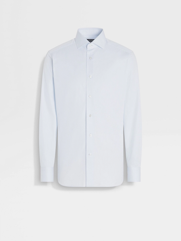 Camisa de algodón Centoventimila de rayas estructuradas azul claro