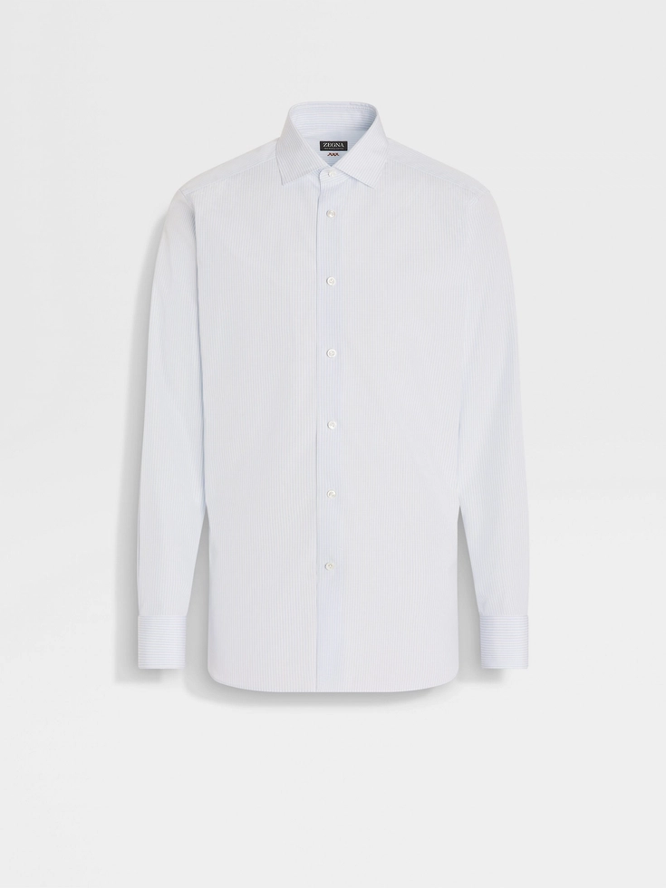 Camisa de algodón Sea Island a rayas blancas y celestes