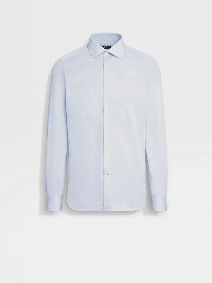 Camisa de algodón trecapi con microrayas estructuradas en azul claro