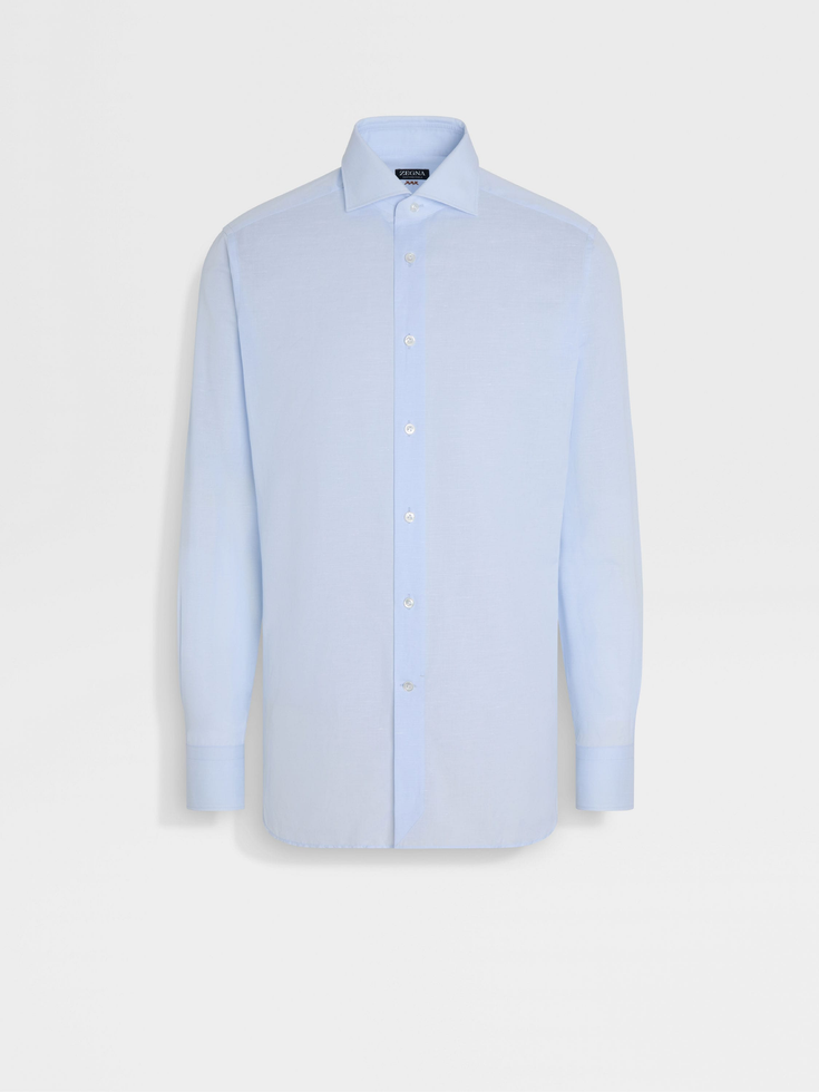 Camisa de algodón y lino Centoventimila azul claro