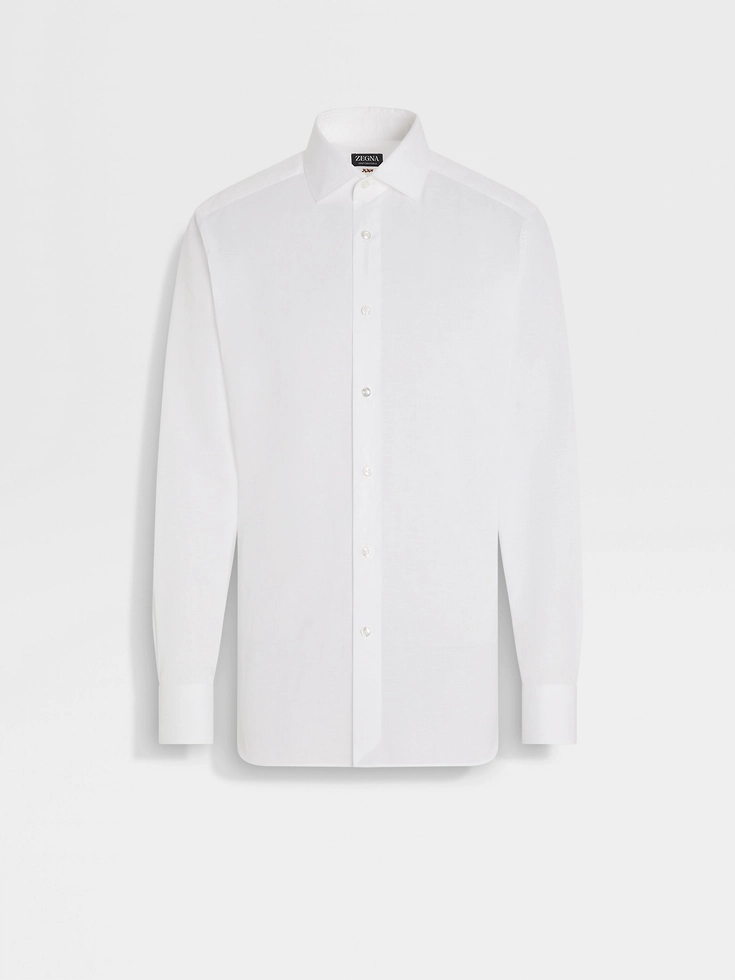 Camisa de algodón y lino Centoventimila en blanco óptico