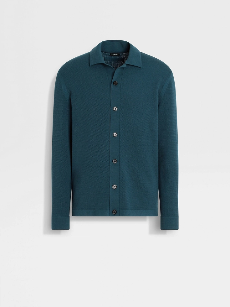 Camisa de lana azul verdoso oscuro