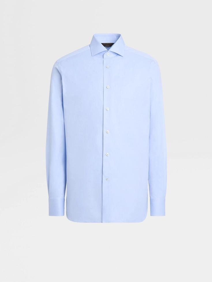 Camisa de sastrería de manga larga de algodón azul claro Sea Island