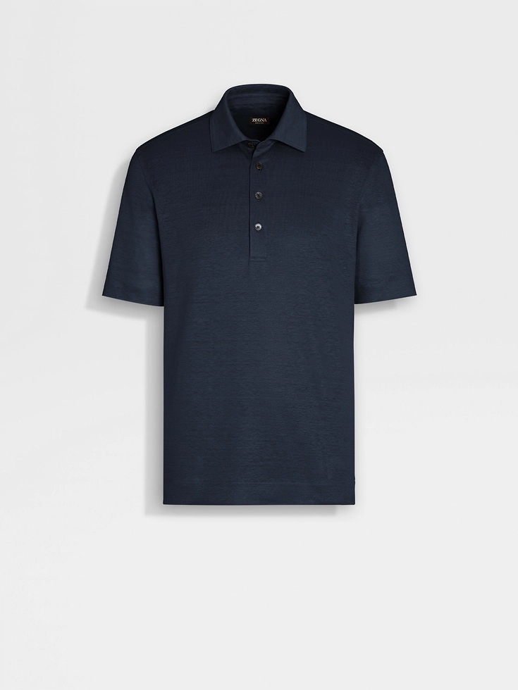 Camisa polo de lino azul marino