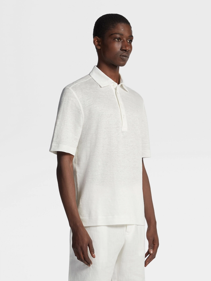 Camisa polo de lino blanco
