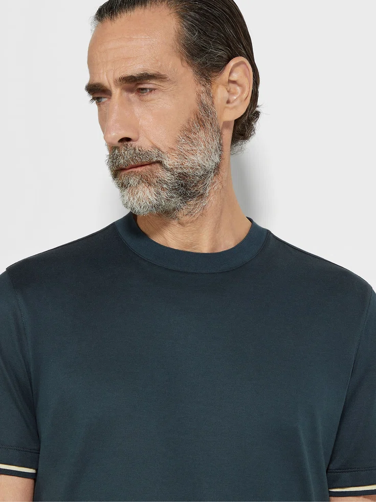 Camiseta de algodón y seda azul verdoso oscuro