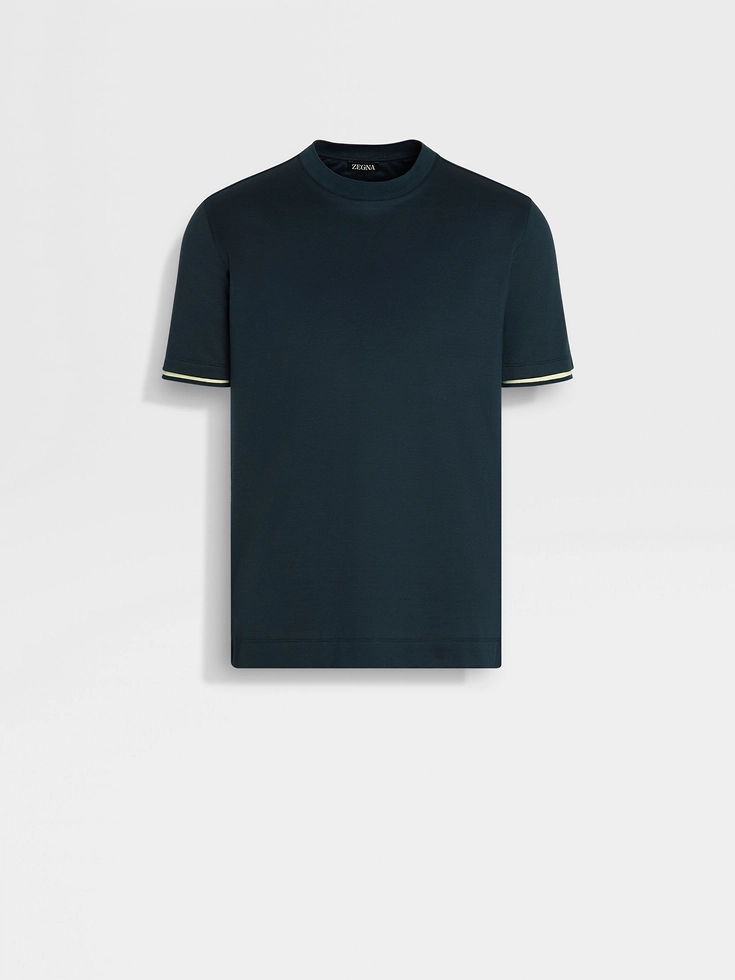 Camiseta de algodón y seda azul verdoso oscuro