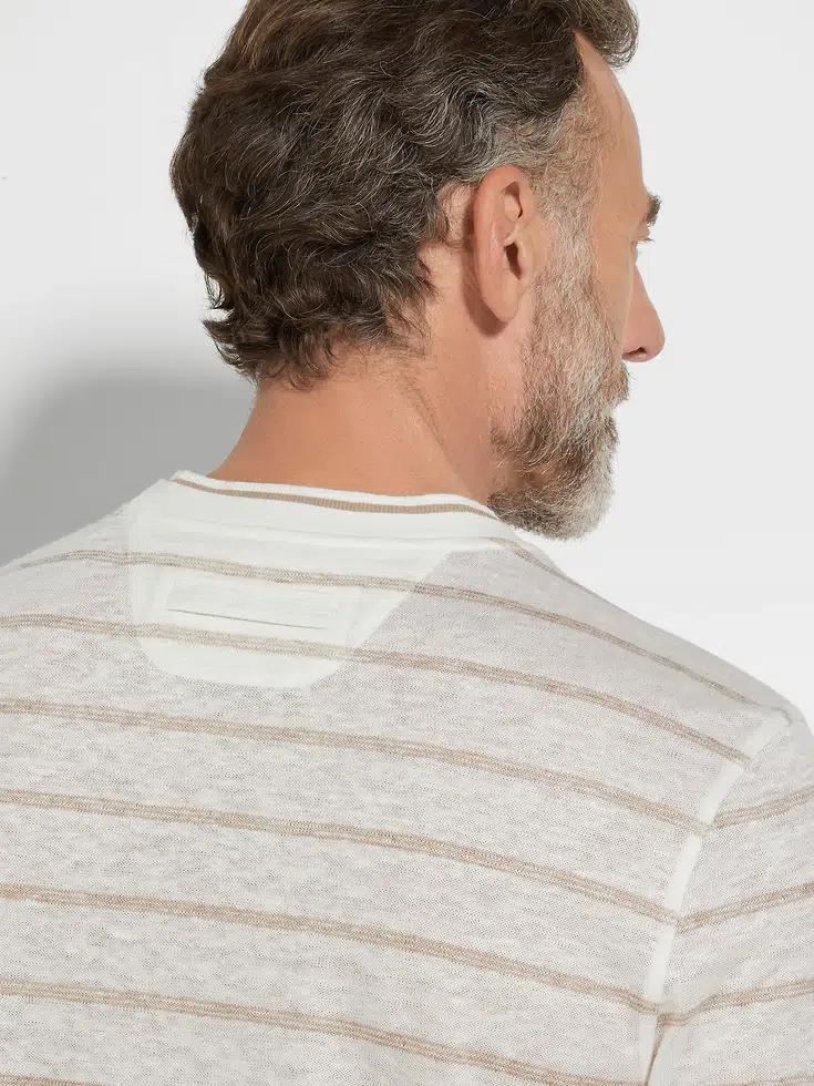 Camiseta de lino en blanco y gris topo claro 1 - Camiseta de lino en blanco y gris topo claro