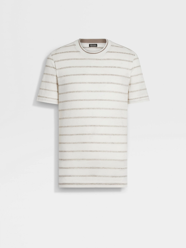 Camiseta de lino en blanco y gris topo claro - Camiseta de lino en blanco y gris topo claro