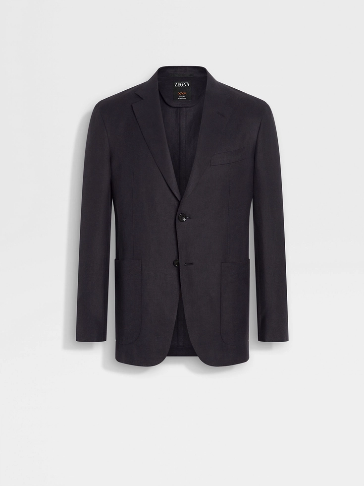Chaqueta azul marino con flores de lino azul marino de Oasi