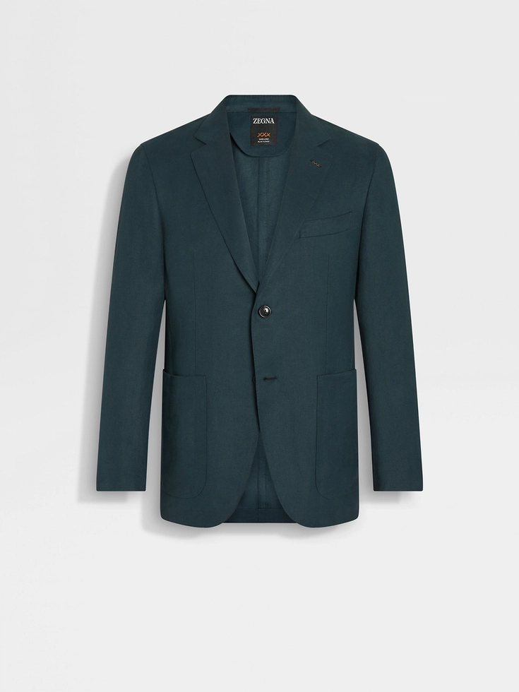 Chaqueta azul verdoso oscuro con flores de lino Oasi
