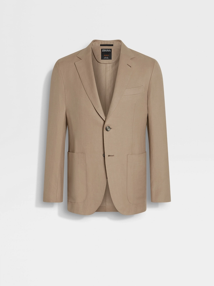 Chaqueta con flores azul lino Oasi beige claro