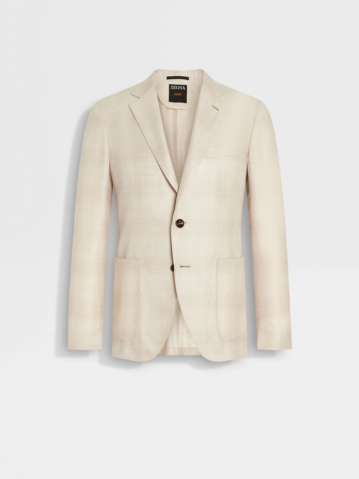 Chaqueta de cachemira y seda en beige claro y gris topo claro