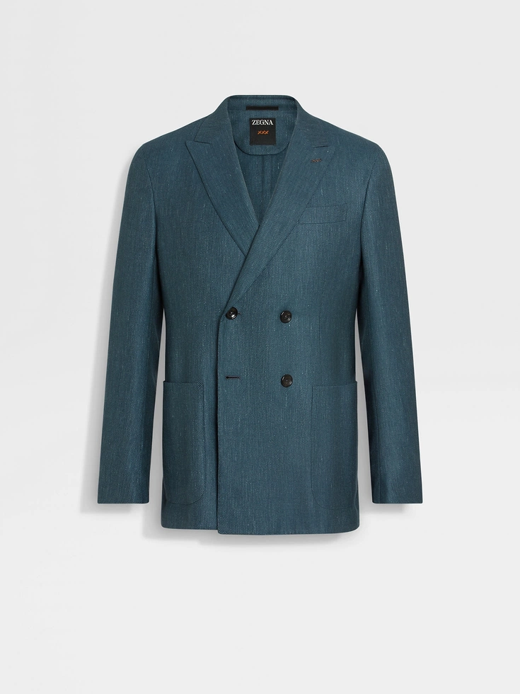 Chaqueta de lino y seda de cachemira azul verdoso