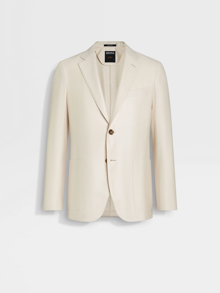 Chaqueta de lino y seda de cachemira en color blanco roto
