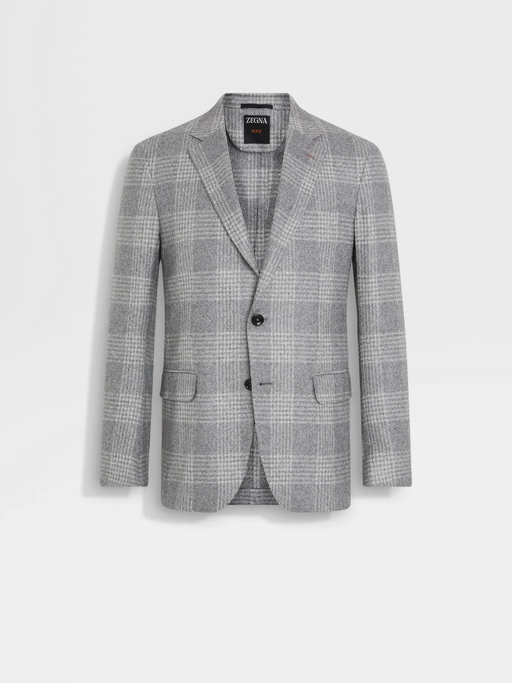 Chaqueta de seda y cachemira gris y blanca
