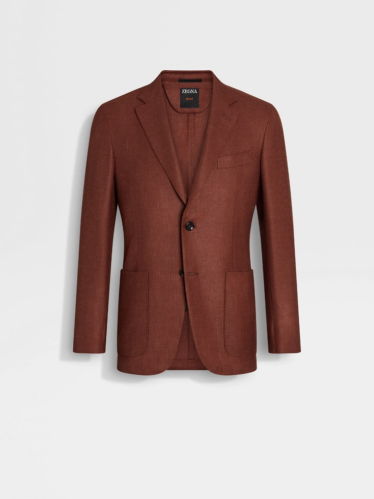 Chaqueta de seda y lino de cachemira color rojo ladrillo