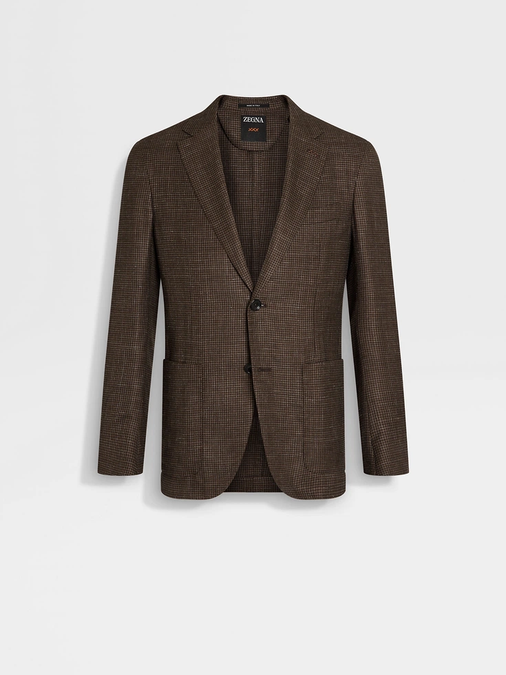 Chaqueta de seda y lino de cachemira marrón y marrón oscuro