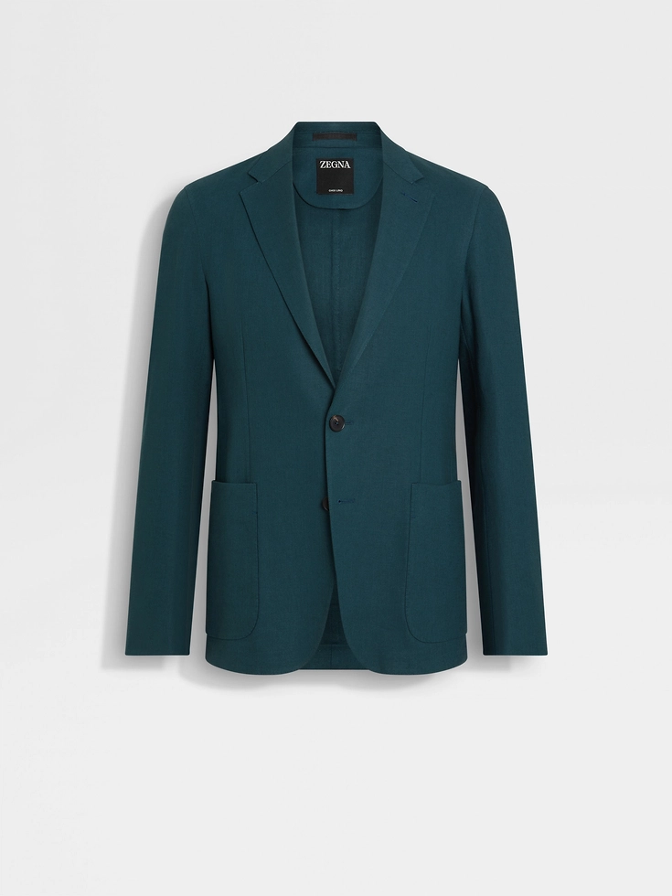 Chaqueta estilo camisa de lino Oasi azul verdoso oscuro