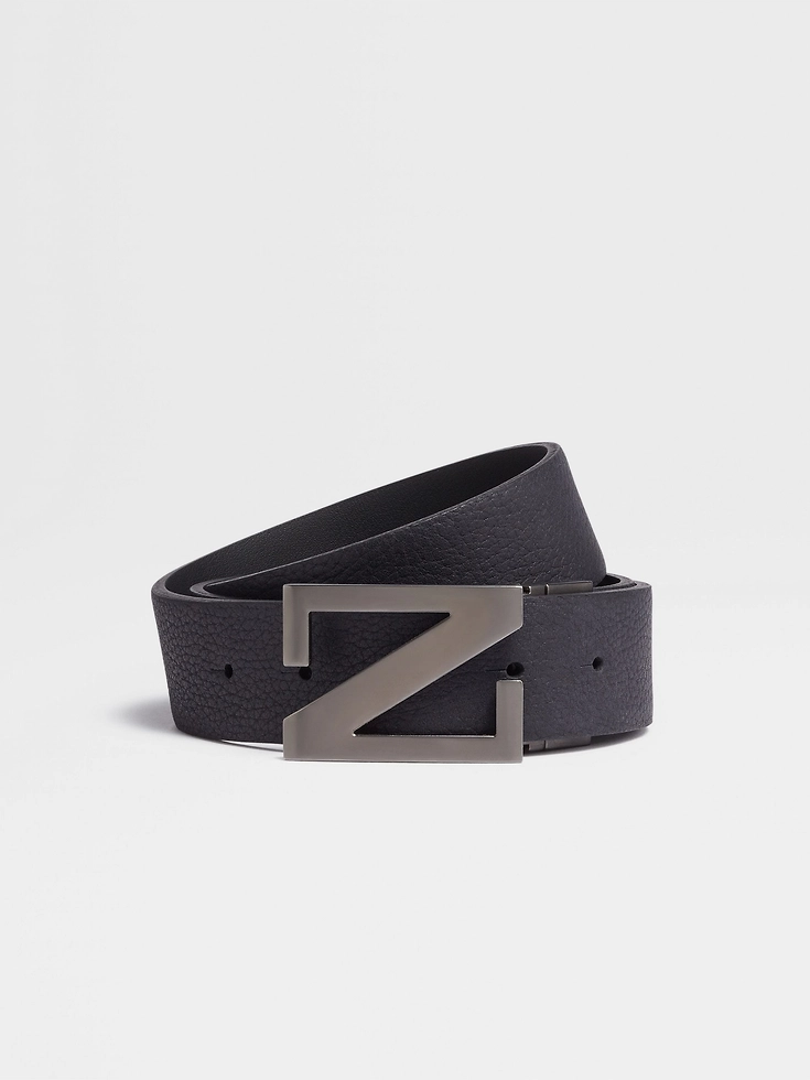 Cinturón de piel reversible azul marino y negro
