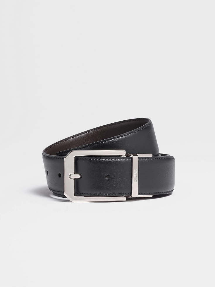 Cinturón reversible de cuero negro y marrón oscuro