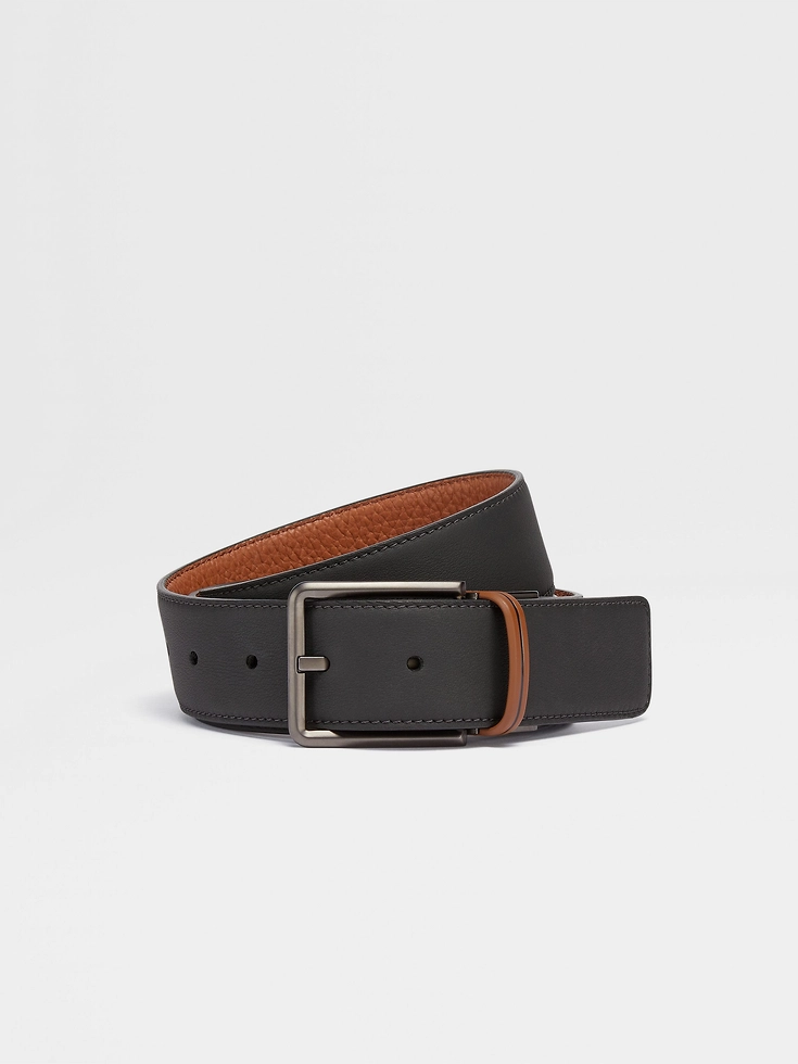 Cinturón reversible de piel negro y follaje