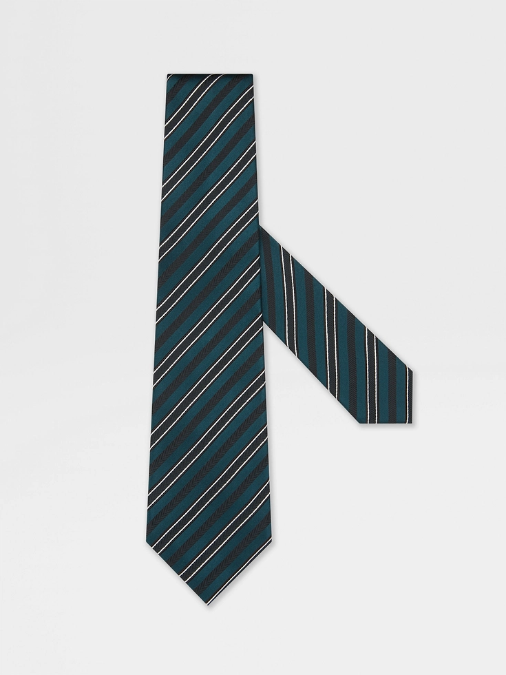 Corbata de seda y algodón azul verdoso