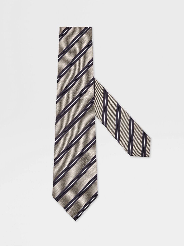 Corbata de seda y lino color topo claro