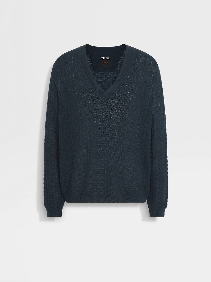 Cuello en V Oasi Lino azul verdoso oscuro