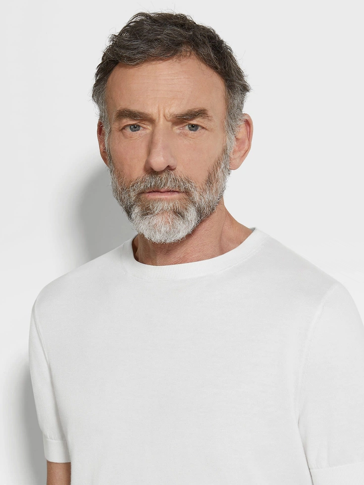 Cuello redondo de algodón premium blanco