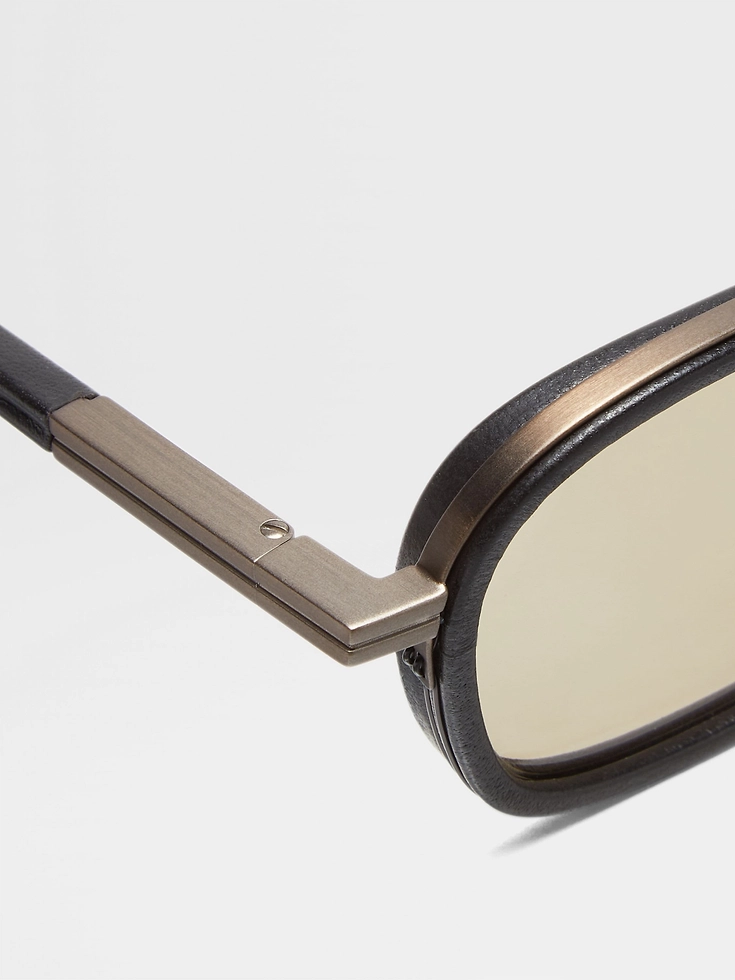 Gafas de sol Orizzonte I de acetato metálico y cuero negro