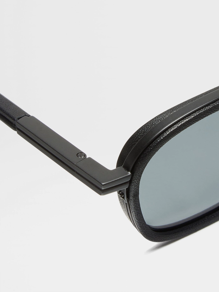 Gafas de sol Orizzonte I de acetato metálico y cuero negro
